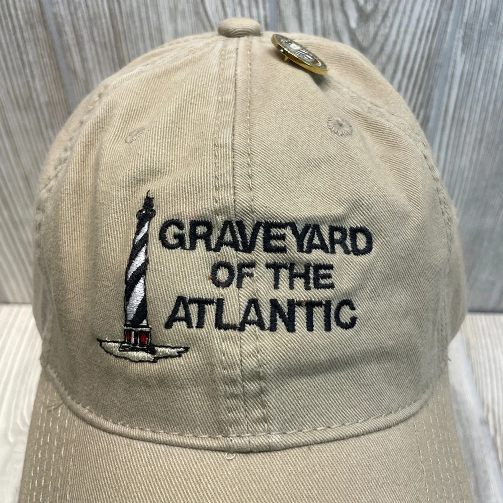 Graveyard of the Atlantic Hat Khaki Outer Banks NC Lighthouse Cap with Pin Otto